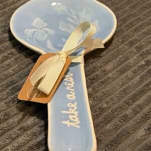 Rae Dunn Blue Spoon Rest with Floral Pattern